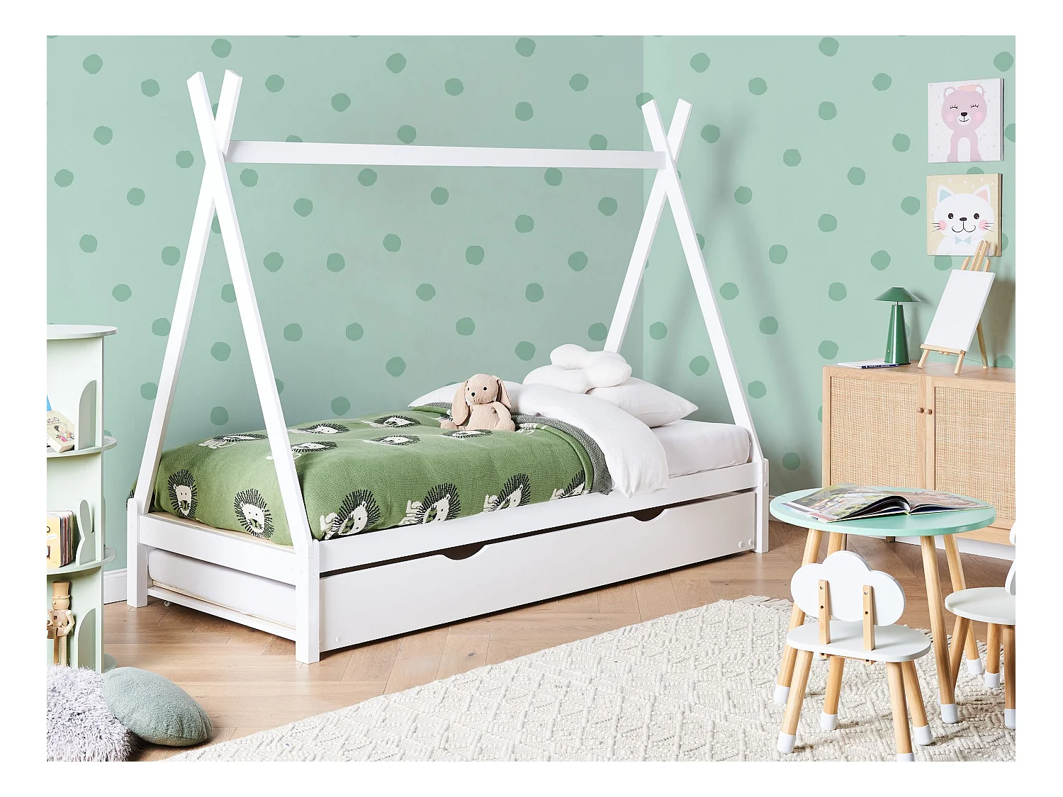 Lit gigogne enfant Bois de pin TALMONTIERS 90 x 200 cm Blanc