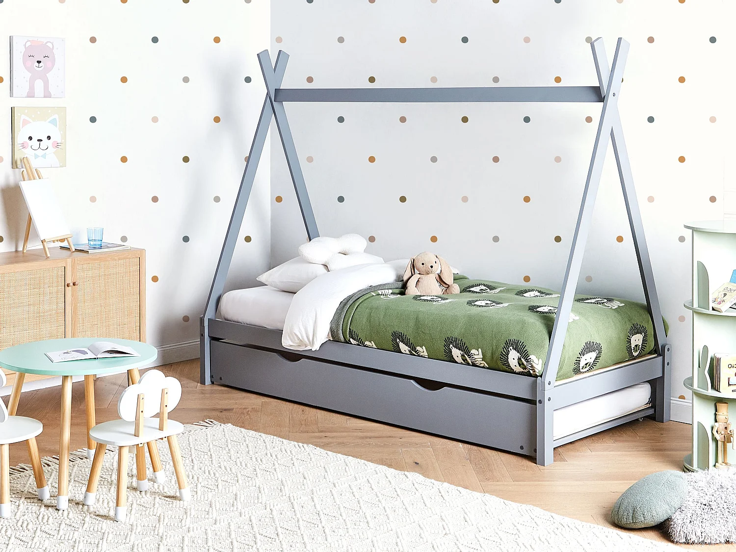 Lit gigogne enfant Bois de pin TALMONTIERS 90 x 200 cm Gris