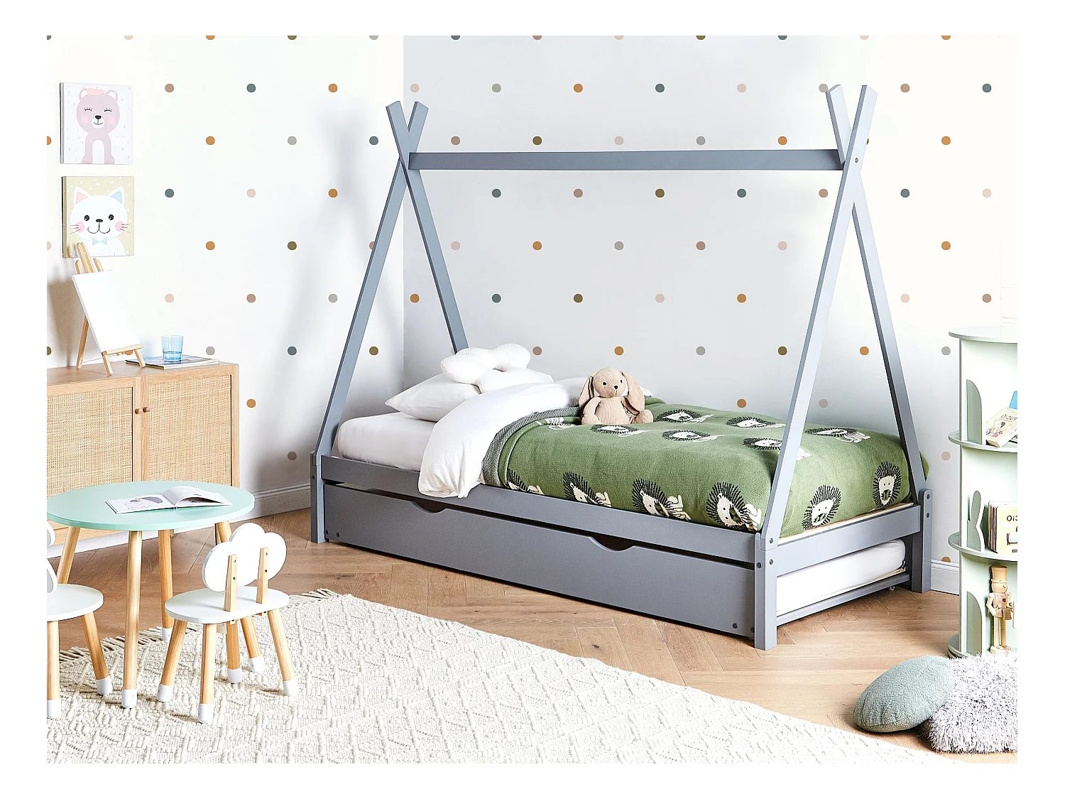 Lit gigogne enfant Bois de pin TALMONTIERS 90 x 200 cm Gris