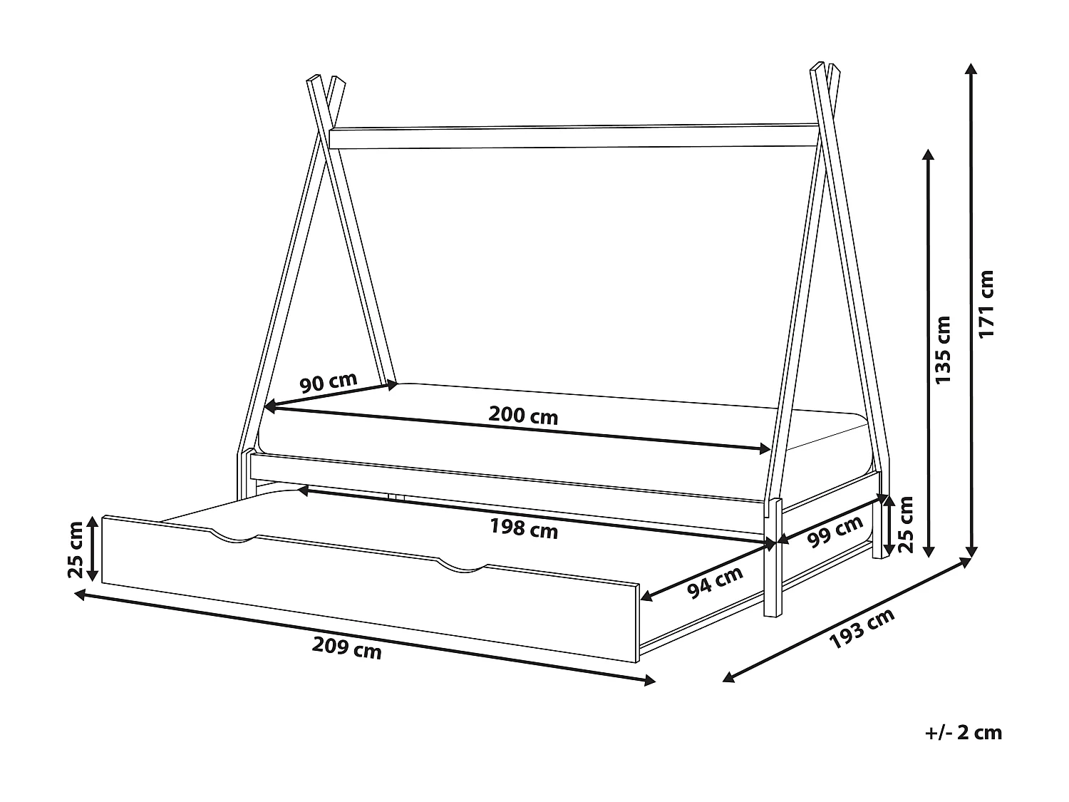 Lit gigogne enfant Bois de pin TALMONTIERS  90 x 200 cm Gris
