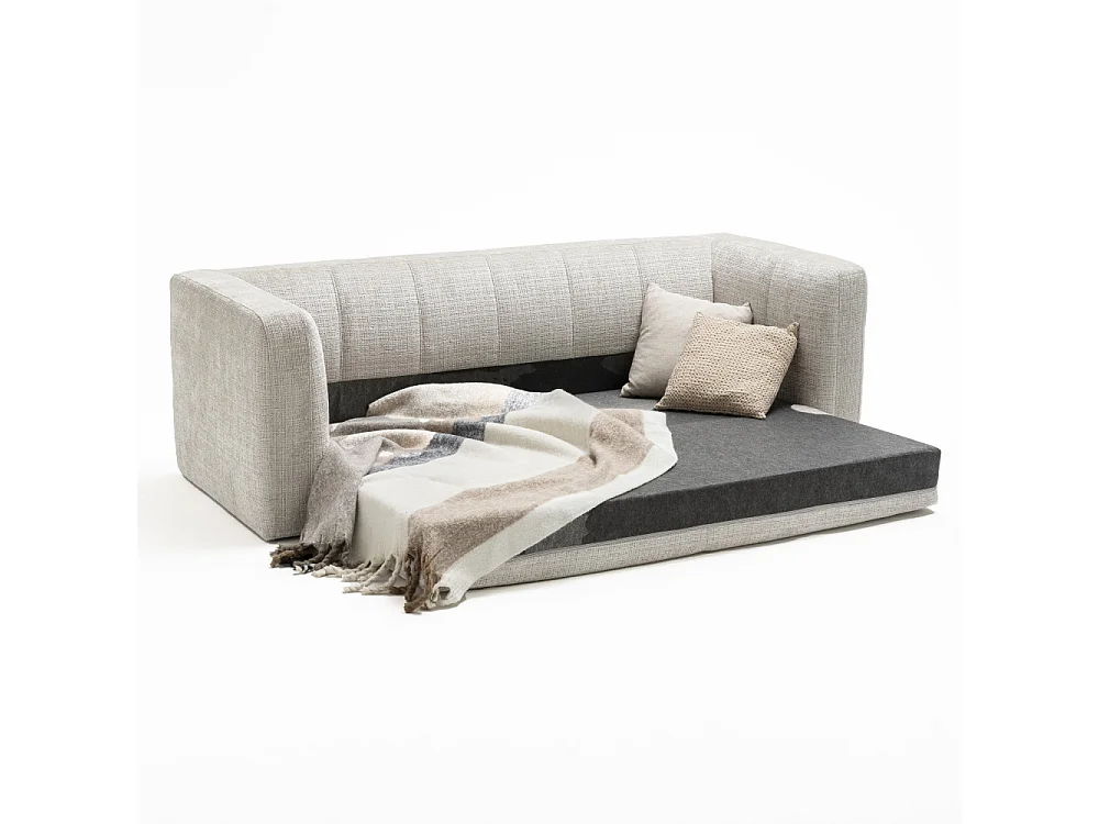 Danae - Canapé convertible 4 places en tissu chenille - Écru