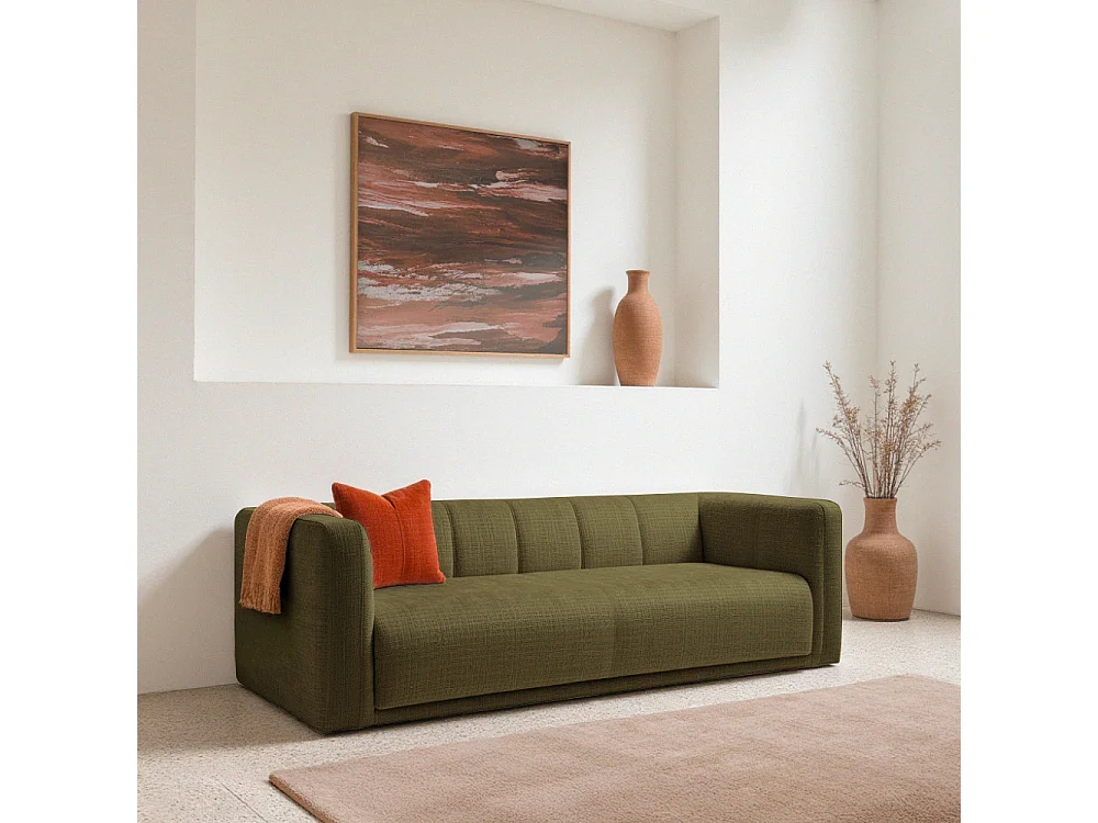 Danae - Canapé convertible 4 places en tissu chenille - Vert