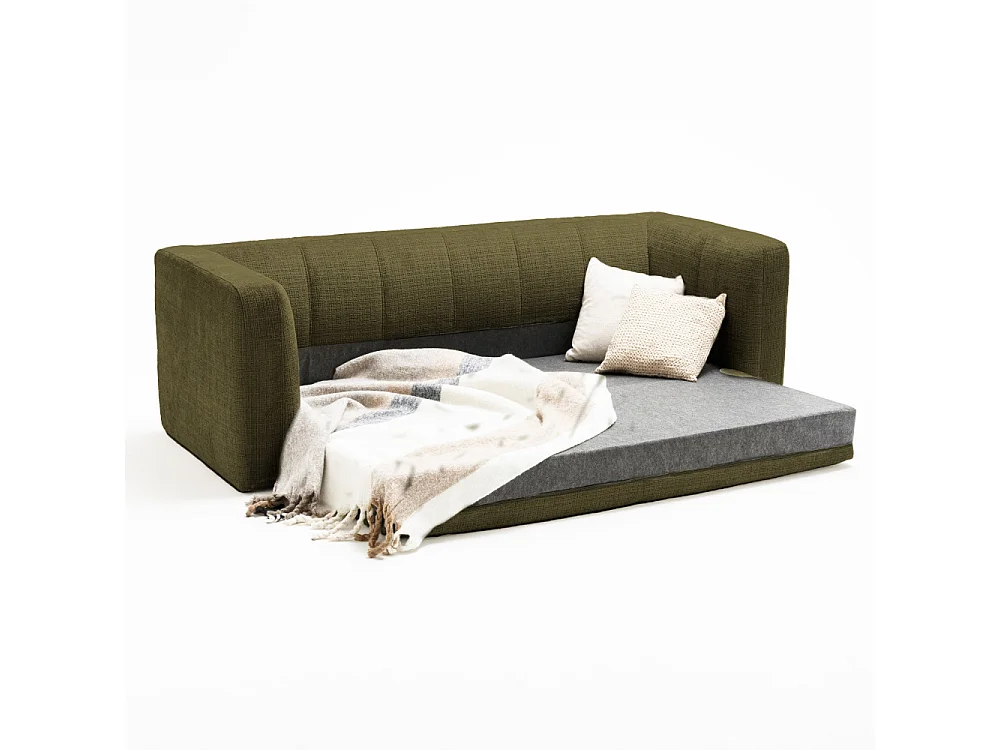 Danae - Canapé convertible 4 places en tissu chenille - Vert