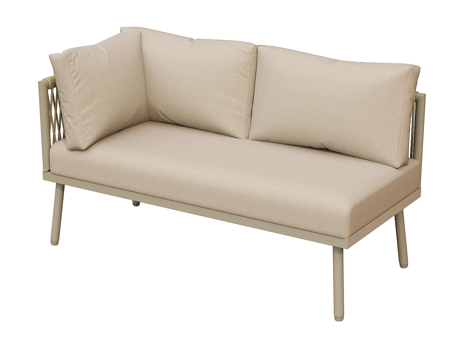 Ensemble de chaises longues de jardin en fer - Ensemble de meubles de jardin en forme de L - Avec coussins d'assise - Pieds réglables - 2 canapés + 1 table - Kaki