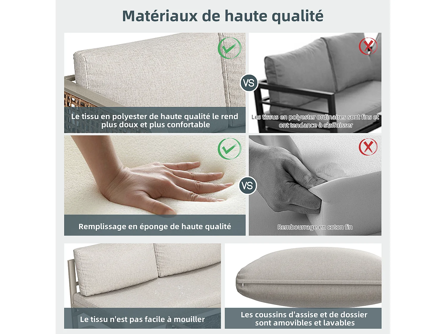 Gartenmöbel-Set, Rattanmöbelgruppe für 6-7 Personen, Eckcouch - aus verzinktem Eisen, höhenverstellbare Füße, Beige