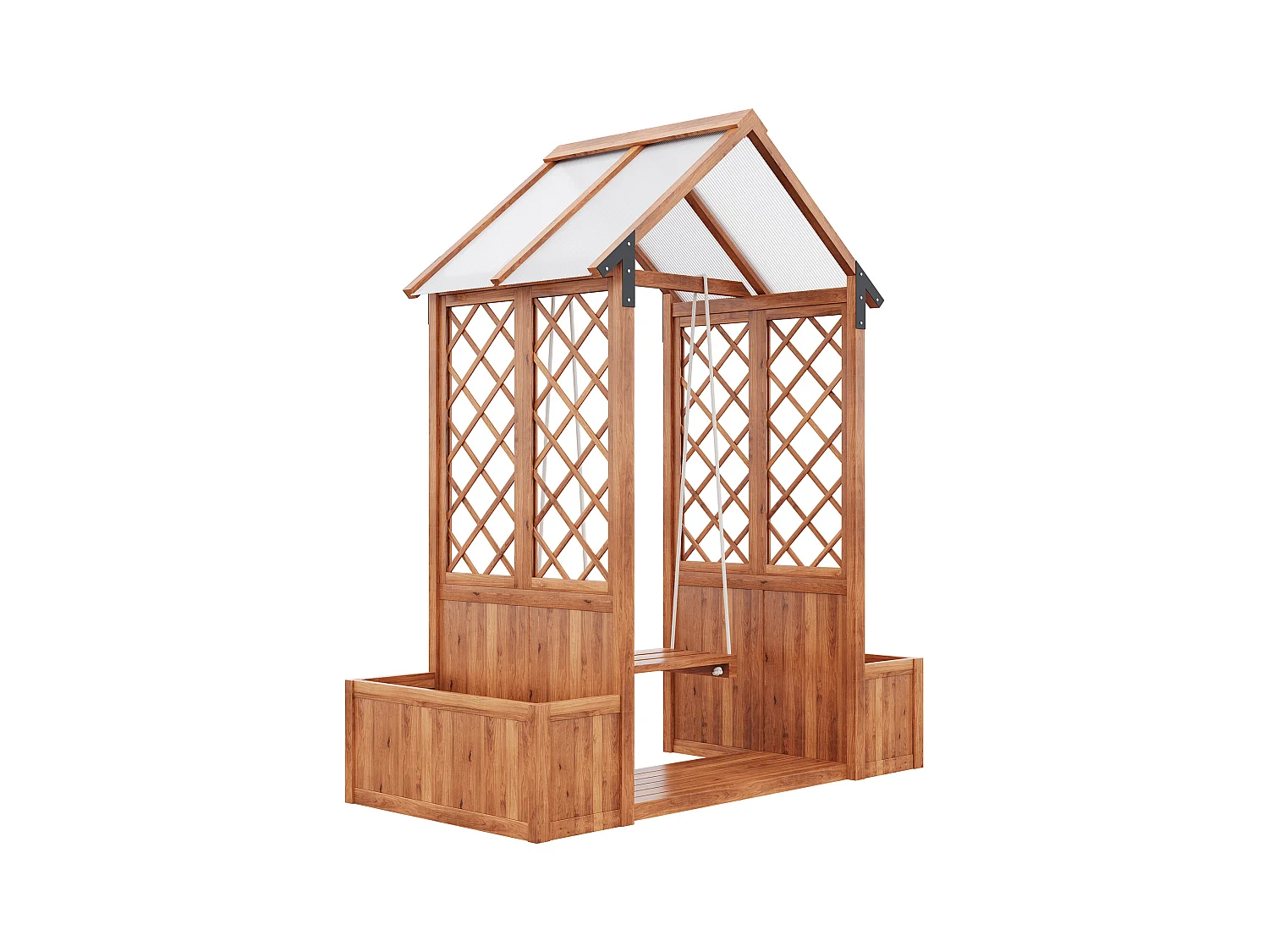 Bloempot van massief hout - buitenzwaai - bloempot met raster als - met opvouwbaar dak van polycarbonaat - bruin