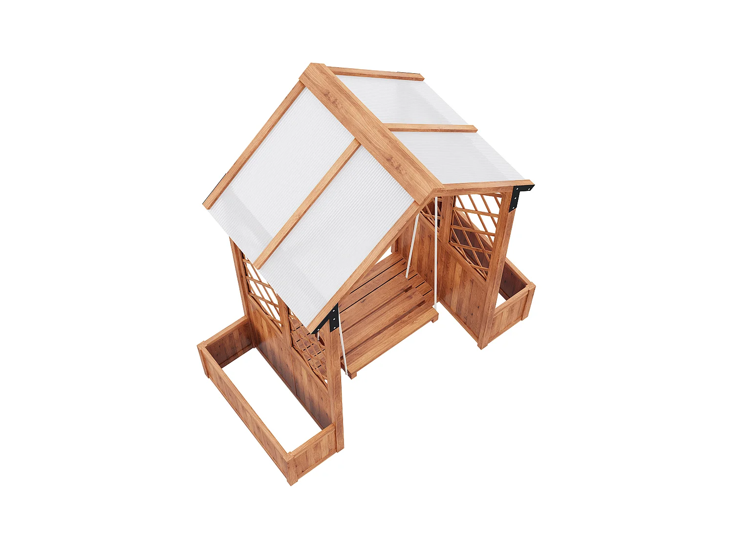 Bloempot van massief hout - buitenzwaai - bloempot met raster als - met opvouwbaar dak van polycarbonaat - bruin