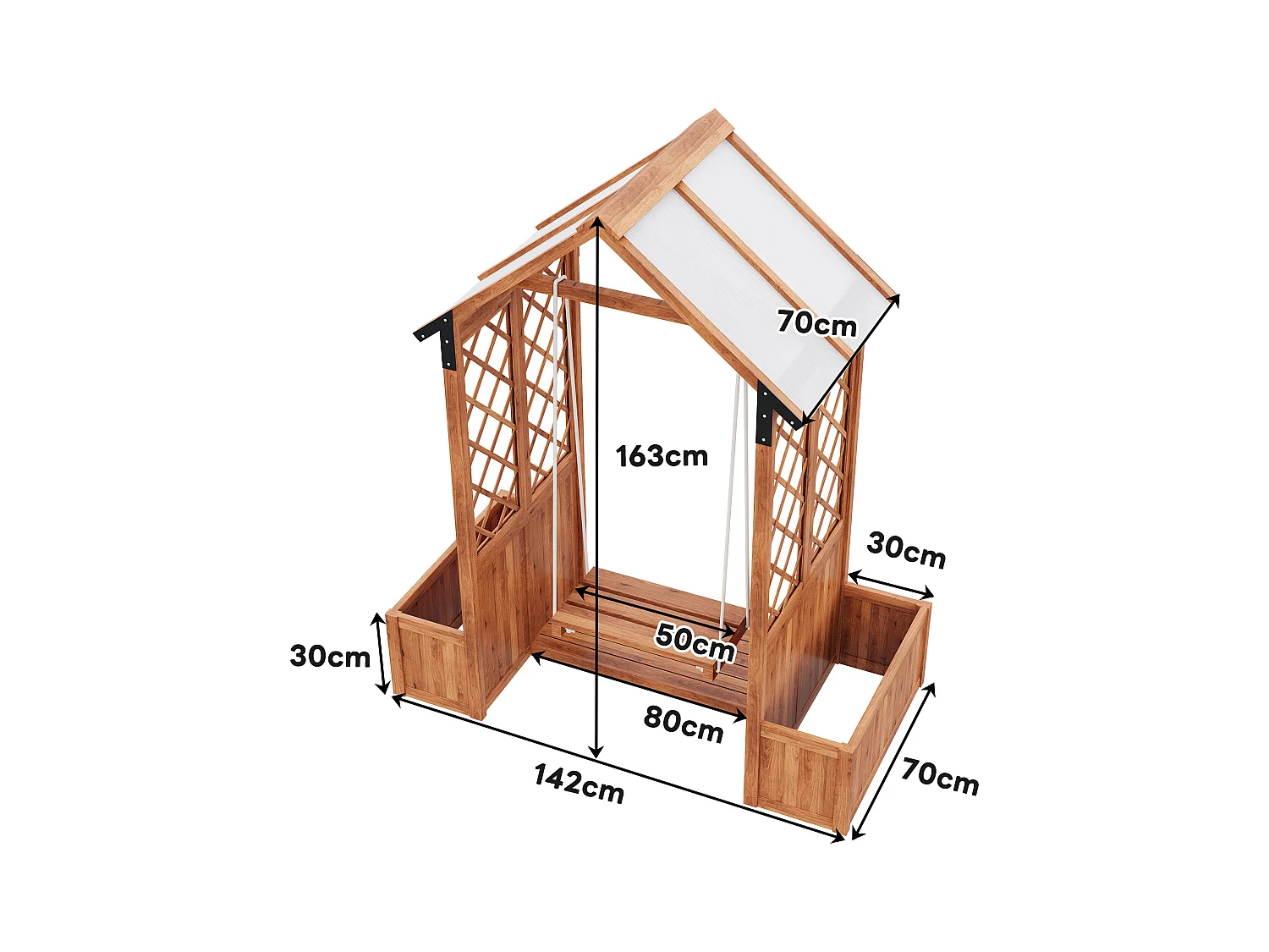 Bloempot van massief hout - buitenzwaai - bloempot met raster als - met opvouwbaar dak van polycarbonaat - bruin