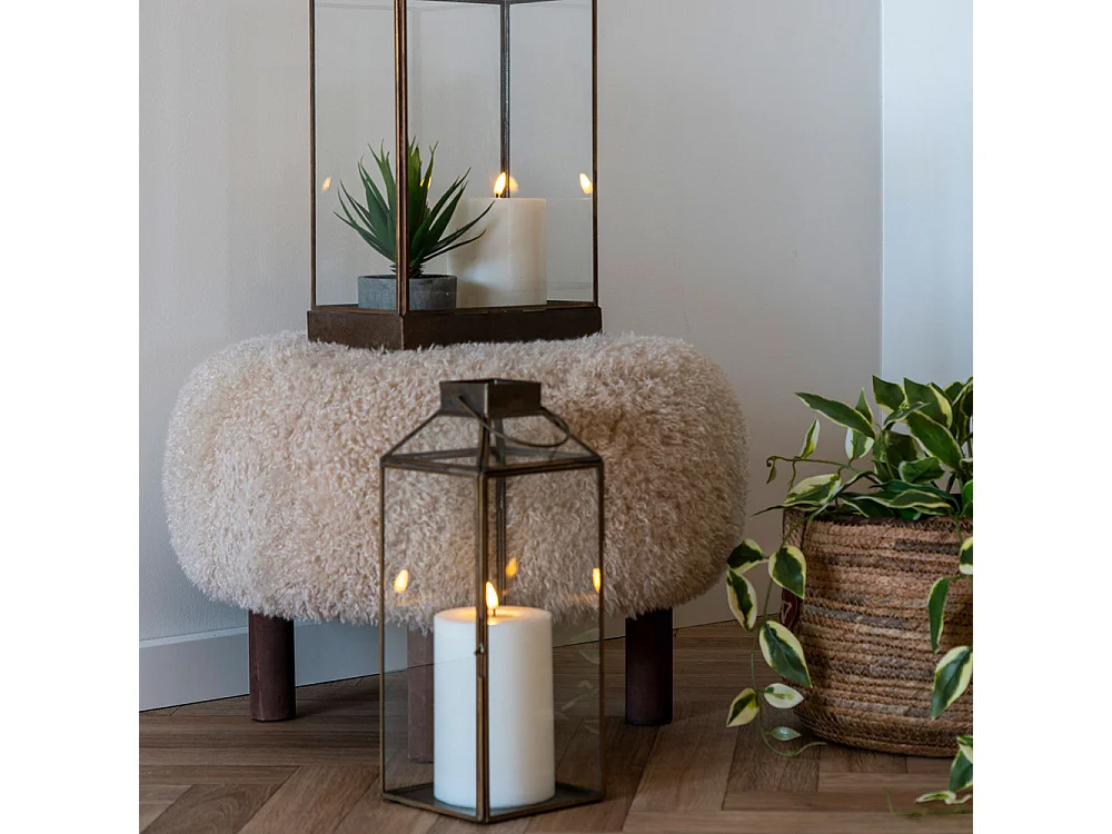 Inverness - Pouf rond imitation fourrure ø50cm - Beige