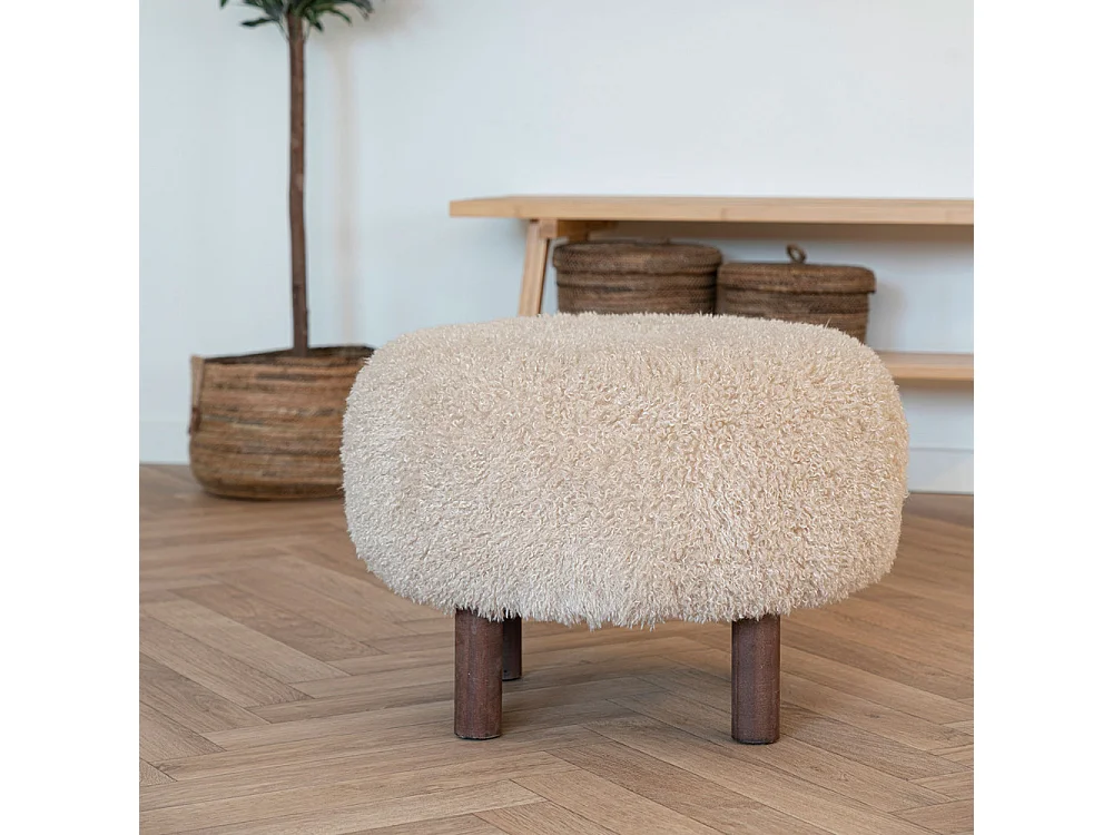 Inverness - Pouf rond imitation fourrure ø50cm - Beige