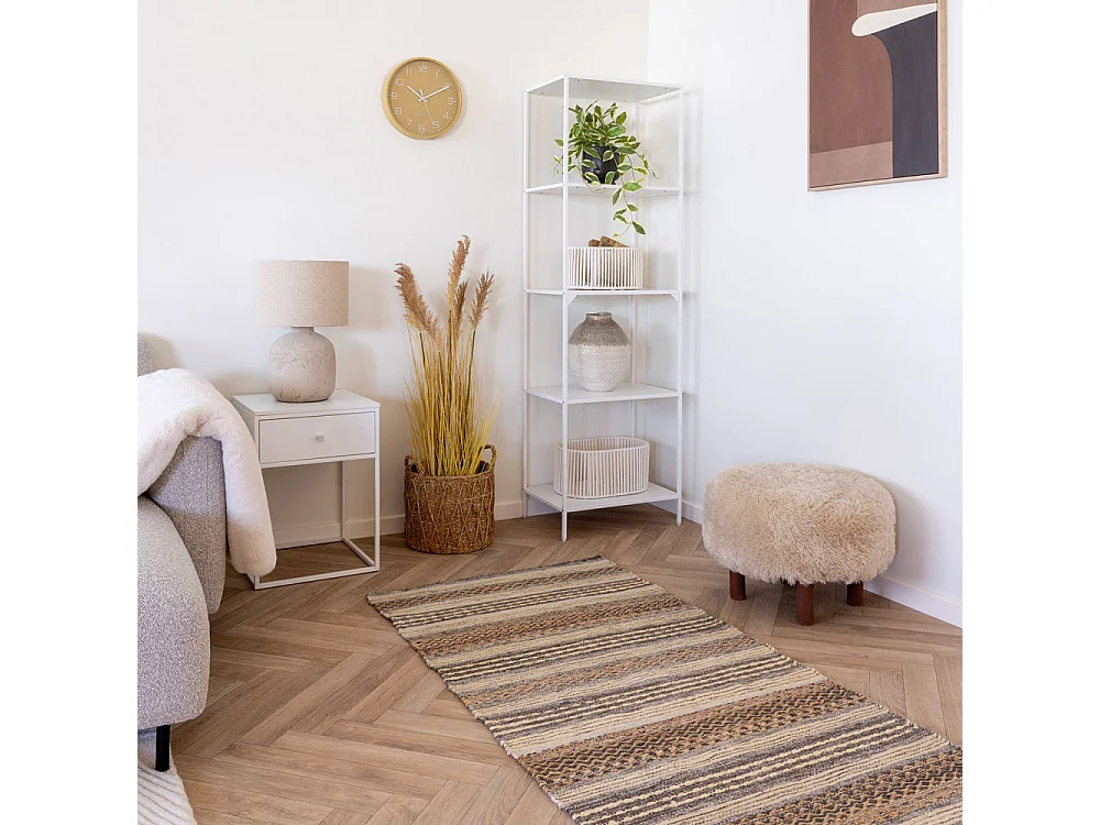 Inverness - Pouf rond imitation fourrure ø50cm - Beige