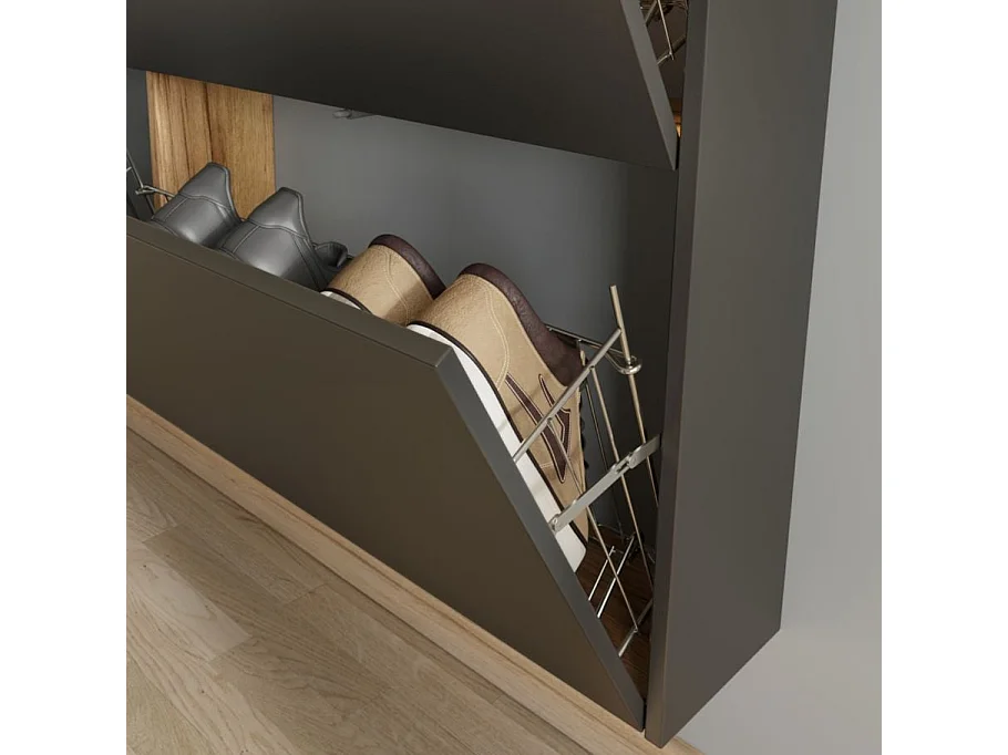 Meuble à chaussures suspendu 140 x 85 x 19cm couleur graphite e t bois Justy