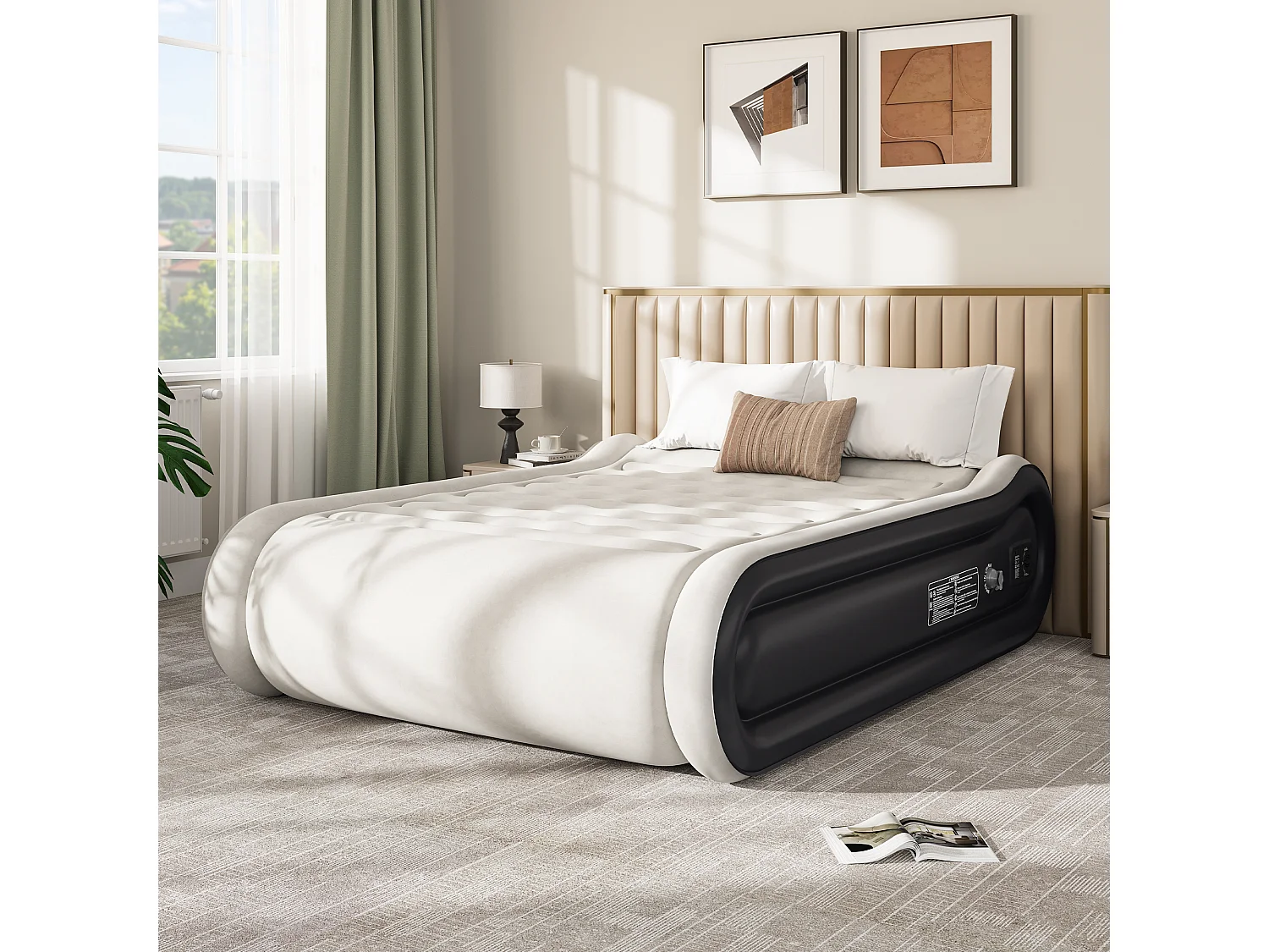 YITAHOME Metalas Gonflable - 2 Place avec Oreiller Intégré et Pompe Électrique Intégrée - 203 x 99 x 43 cm - Gris & Noir