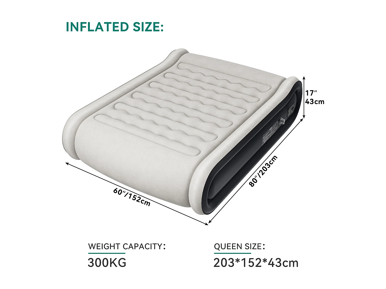 YITAHOME Metalas Gonflable - 2 Place avec Oreiller Intégré et Pompe Électrique Intégrée - 203 x 99 x 43 cm - Gris & Noir