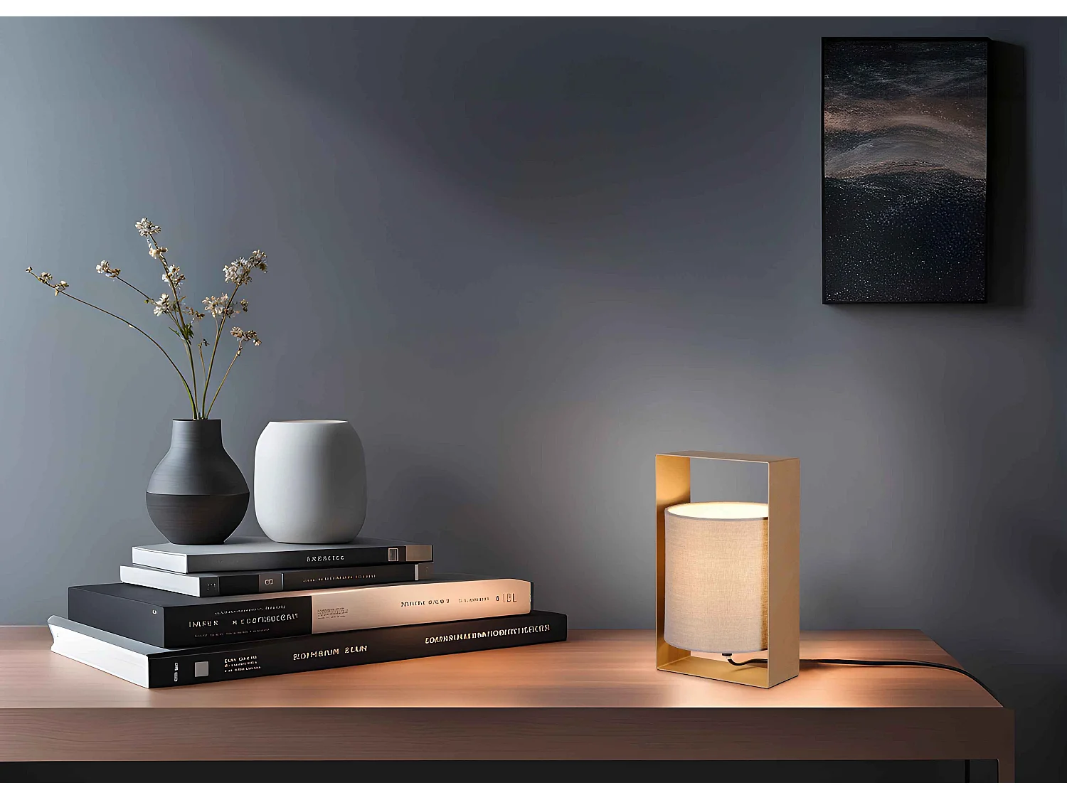 Lampada da tavolo, metallo e tessuto, caffè, H 27 cm, Pail