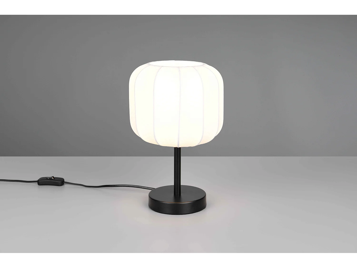 Lampada da tavolo, tessuto e metallo, bianco e nero, H 32 cm, Madeline