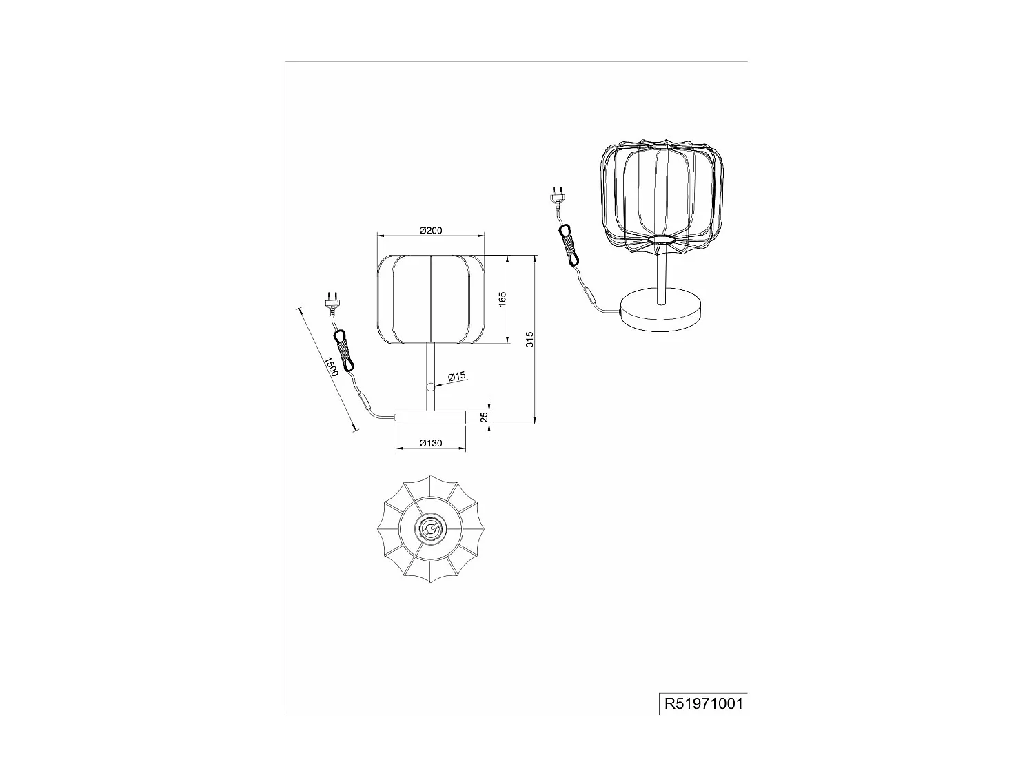 Lampada da tavolo, tessuto e metallo, bianco e nero, H 32 cm, Madeline