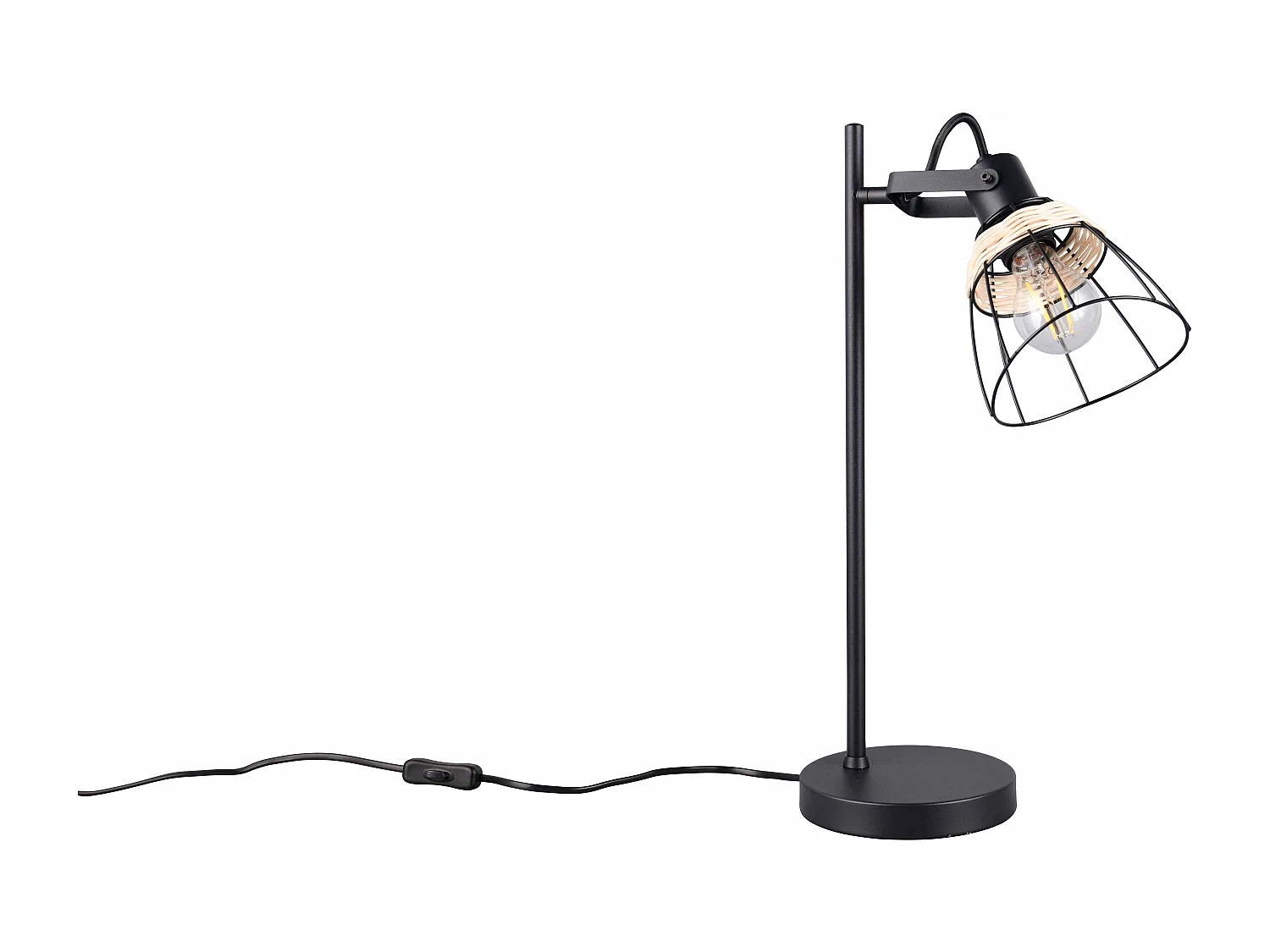 Lampada da tavolo, rattan e metallo, naturale e nero, H 50 cm, Jerome