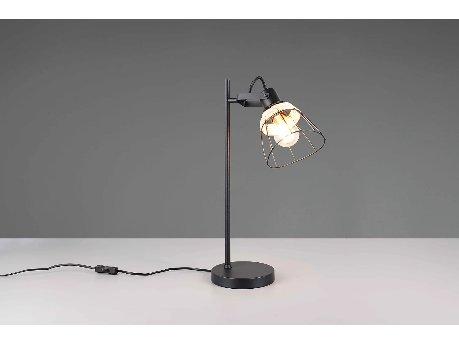 Lampada da tavolo, rattan e metallo, naturale e nero, H 50 cm, Jerome