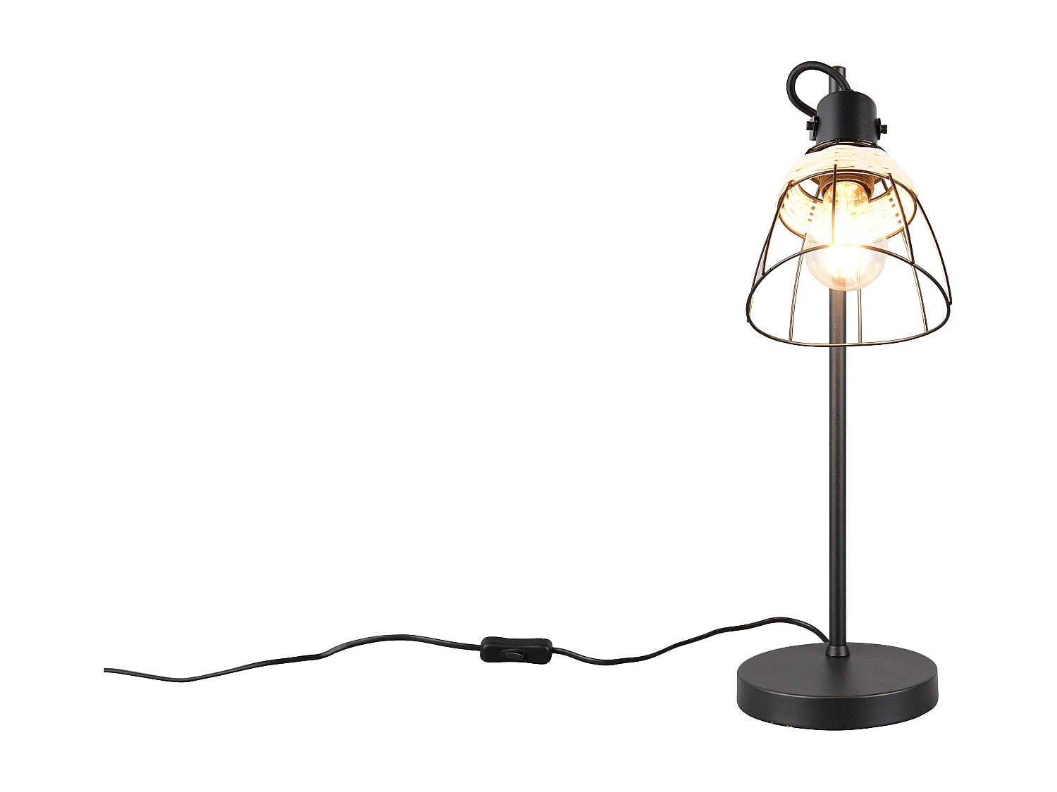 Lampada da tavolo, rattan e metallo, naturale e nero, H 50 cm, Jerome