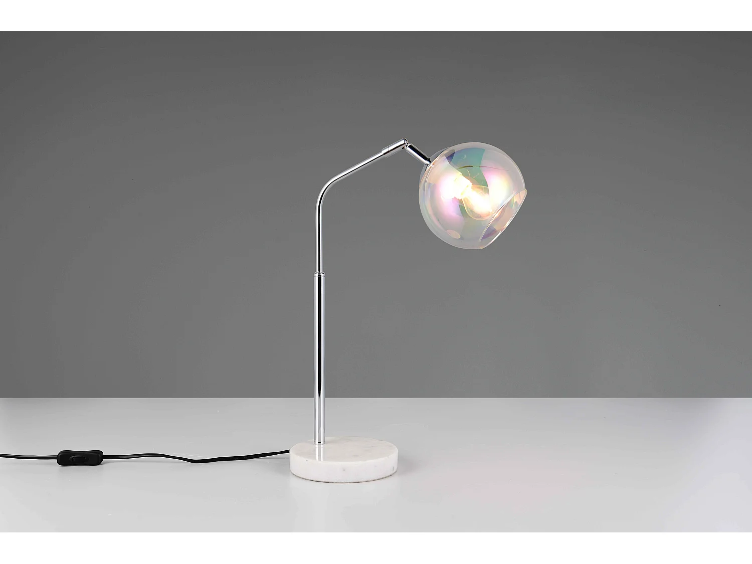 Lampada da tavolo, metallo e vetro, cromo, H 45 cm, Paxton