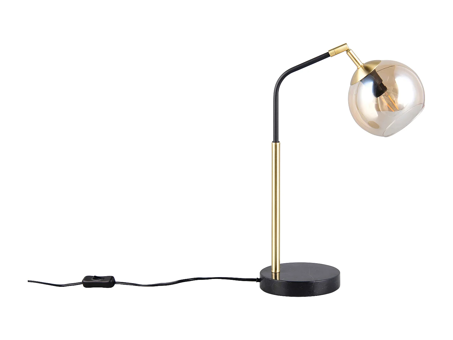 Lampada da tavolo, metallo e vetro, nero e oro, H 45 cm, Paxton