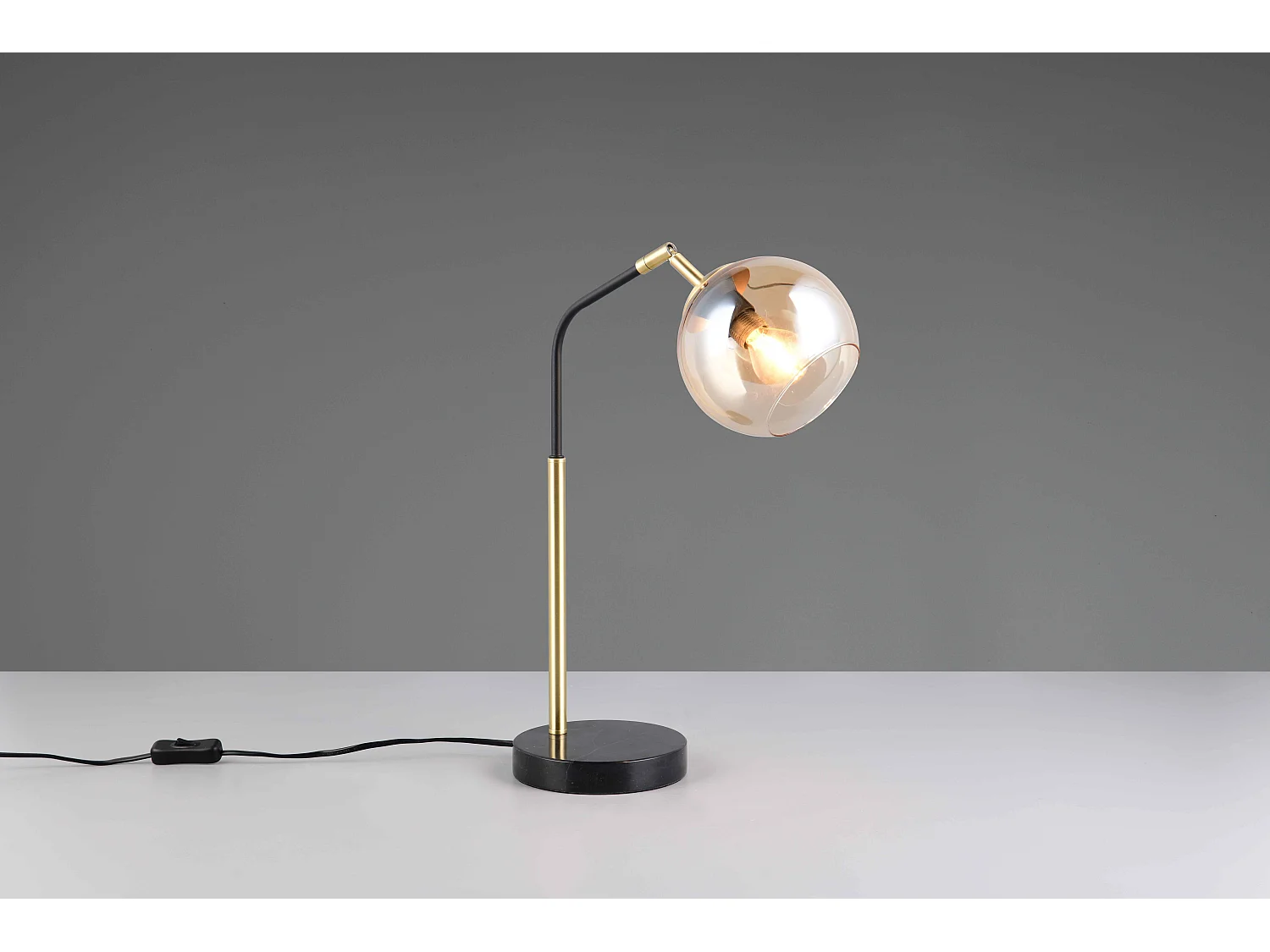 Lampada da tavolo, metallo e vetro, nero e oro, H 45 cm, Paxton