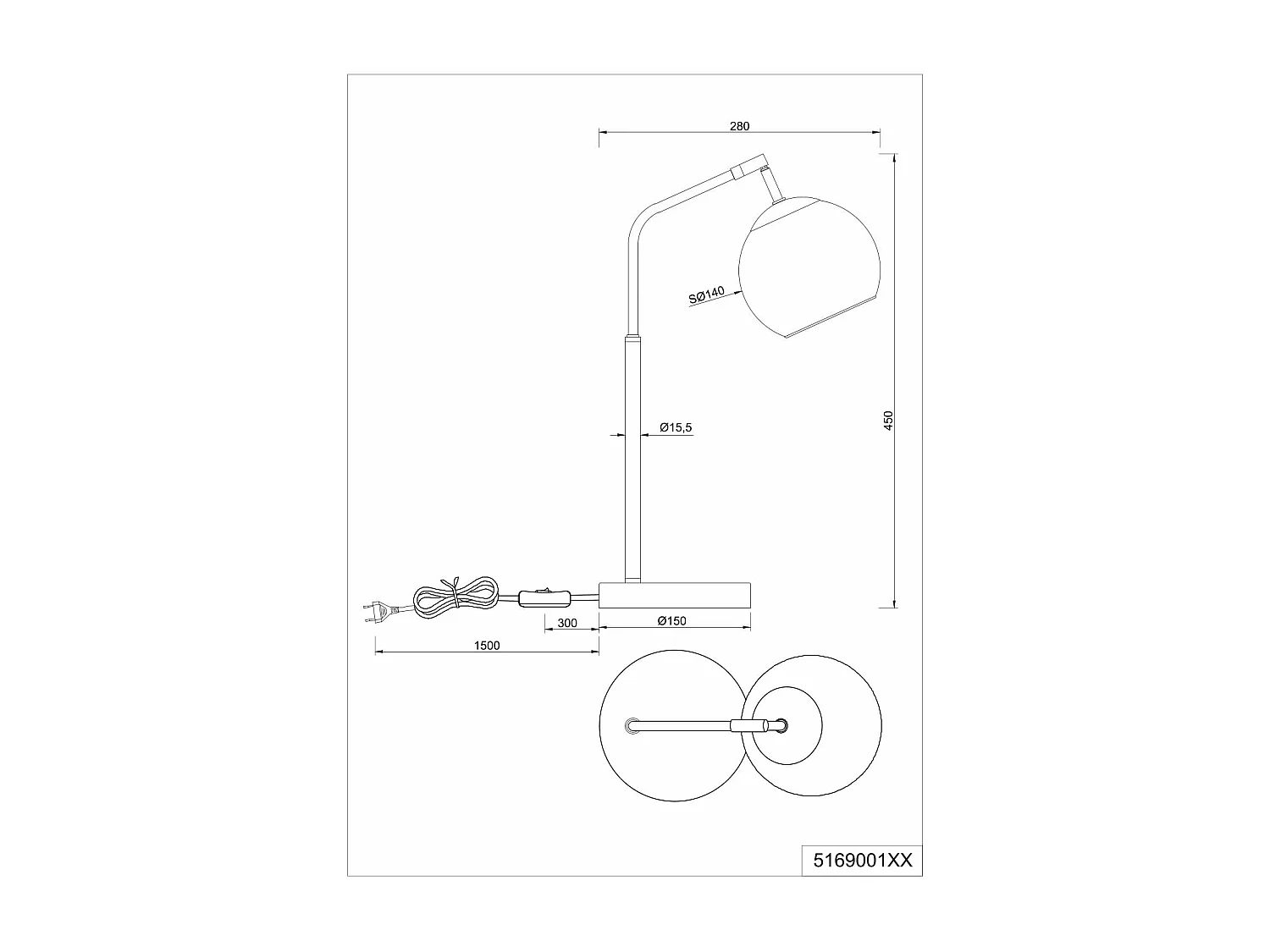 Lampada da tavolo, metallo e vetro, nero e oro, H 45 cm, Paxton