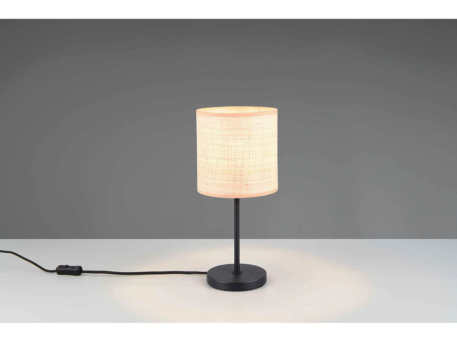 Lampada da tavolo, fibre naturali e metallo nero, H 37 cm, Aimee