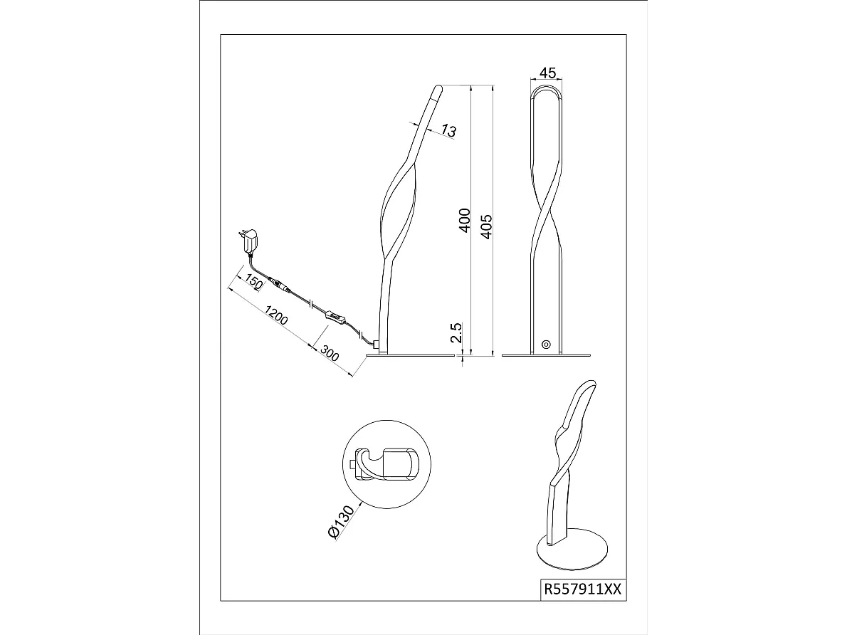 Lampada da tavolo LED, metallo, bianco, H 41 cm, Ginko