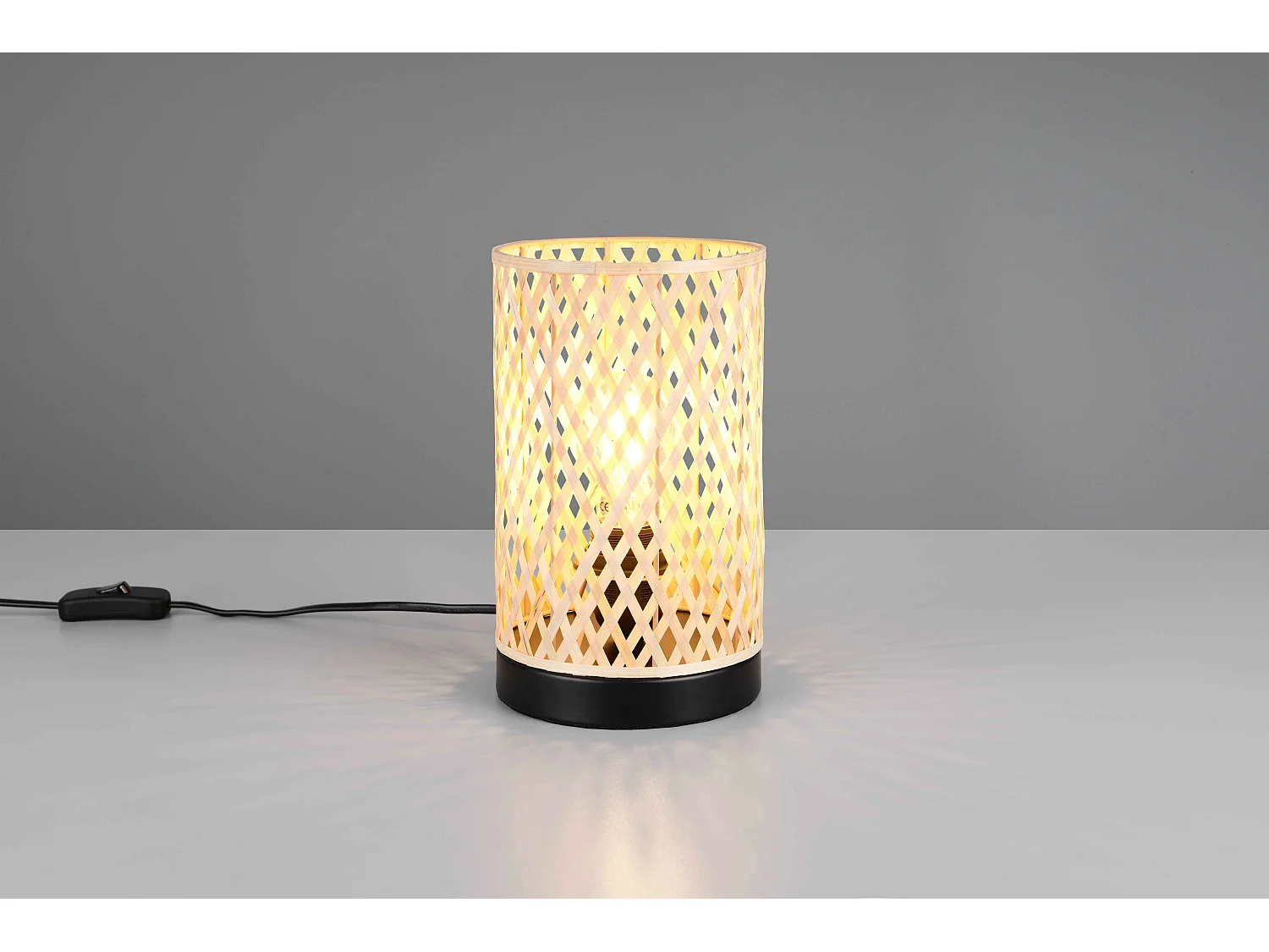 Lampada da tavolo, bambù e metallo, naturale e nero, H 23 cm, Laurent