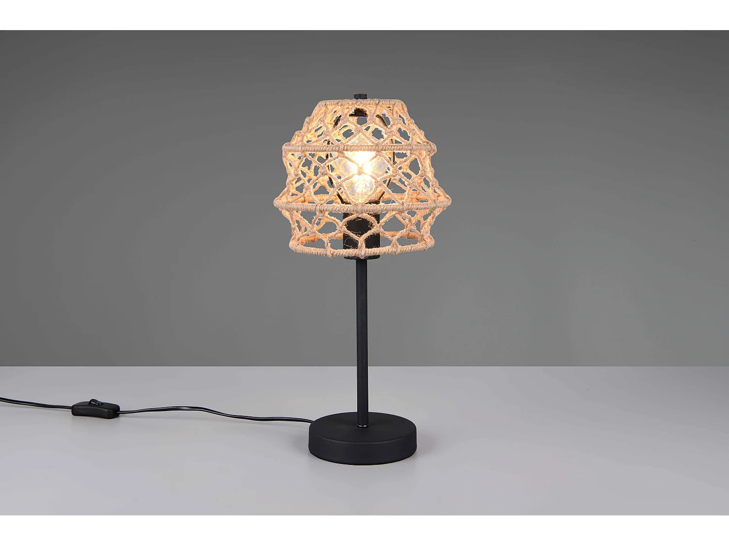 Lampada da tavolo, canapa e metallo, naturale e nero, H 42 cm, Hive