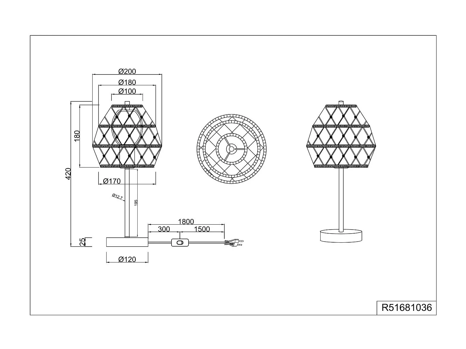 Lampada da tavolo, canapa e metallo, naturale e nero, H 42 cm, Hive