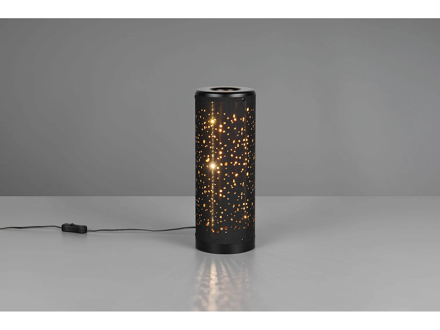 Lampada da tavolo LED, plastica e tessuto, nero e oro, H 35 cm, Taco