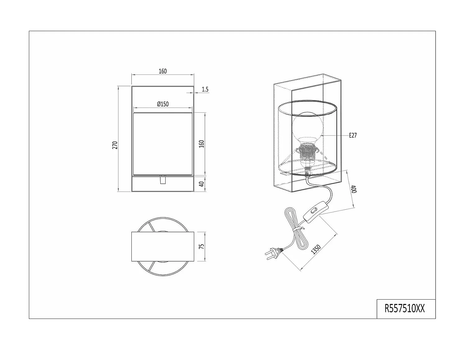 Lampada da tavolo, metallo e tessuto, acciaio, H 27 cm, Pail