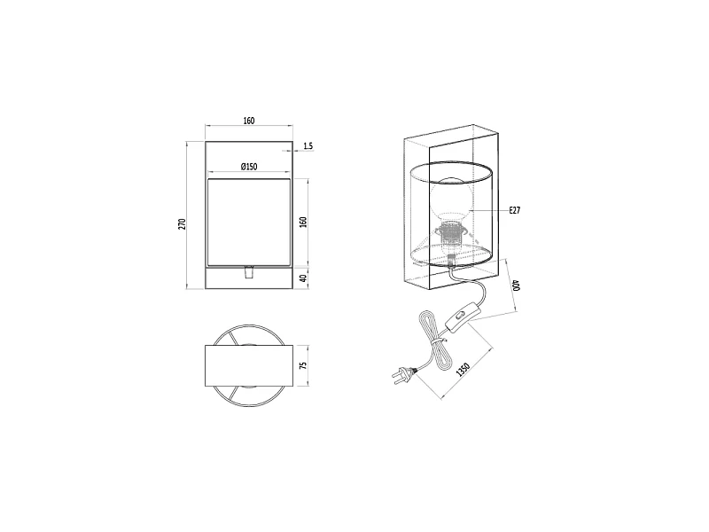 Lampada da tavolo, metallo e tessuto, acciaio, H 27 cm, Pail