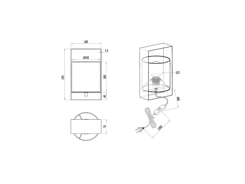 Lampada da tavolo, metallo e tessuto, acciaio, H 27 cm, Pail