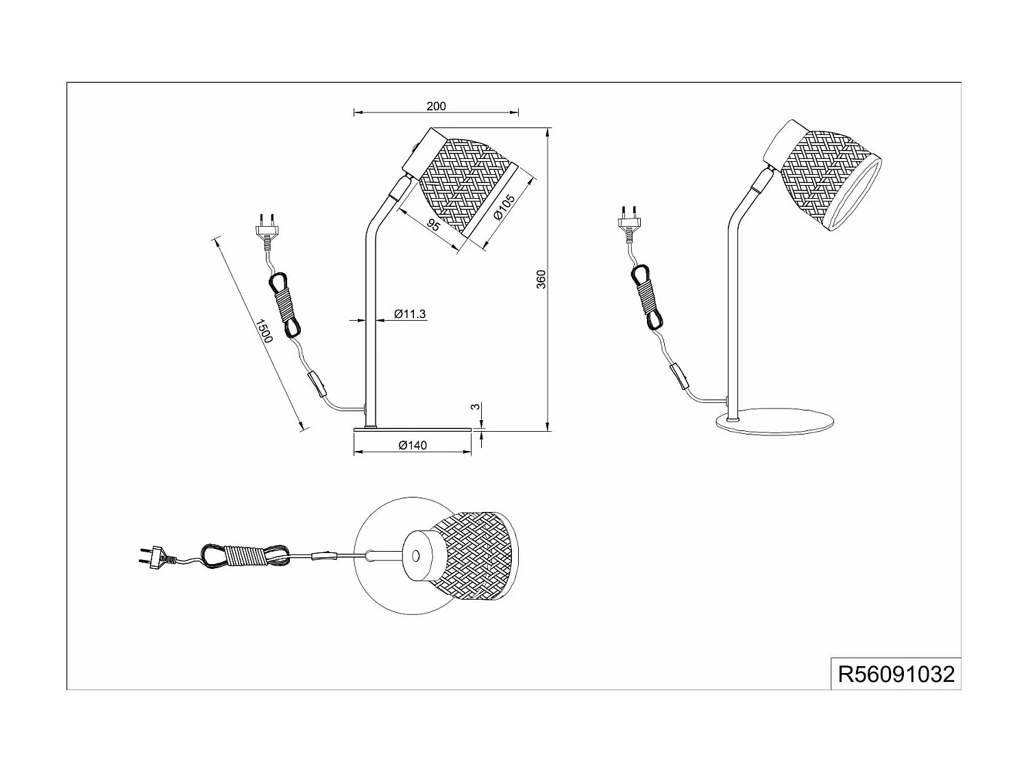 Lampada da tavolo, bambù e metallo, naturale e nero, H 36 cm, Laurent