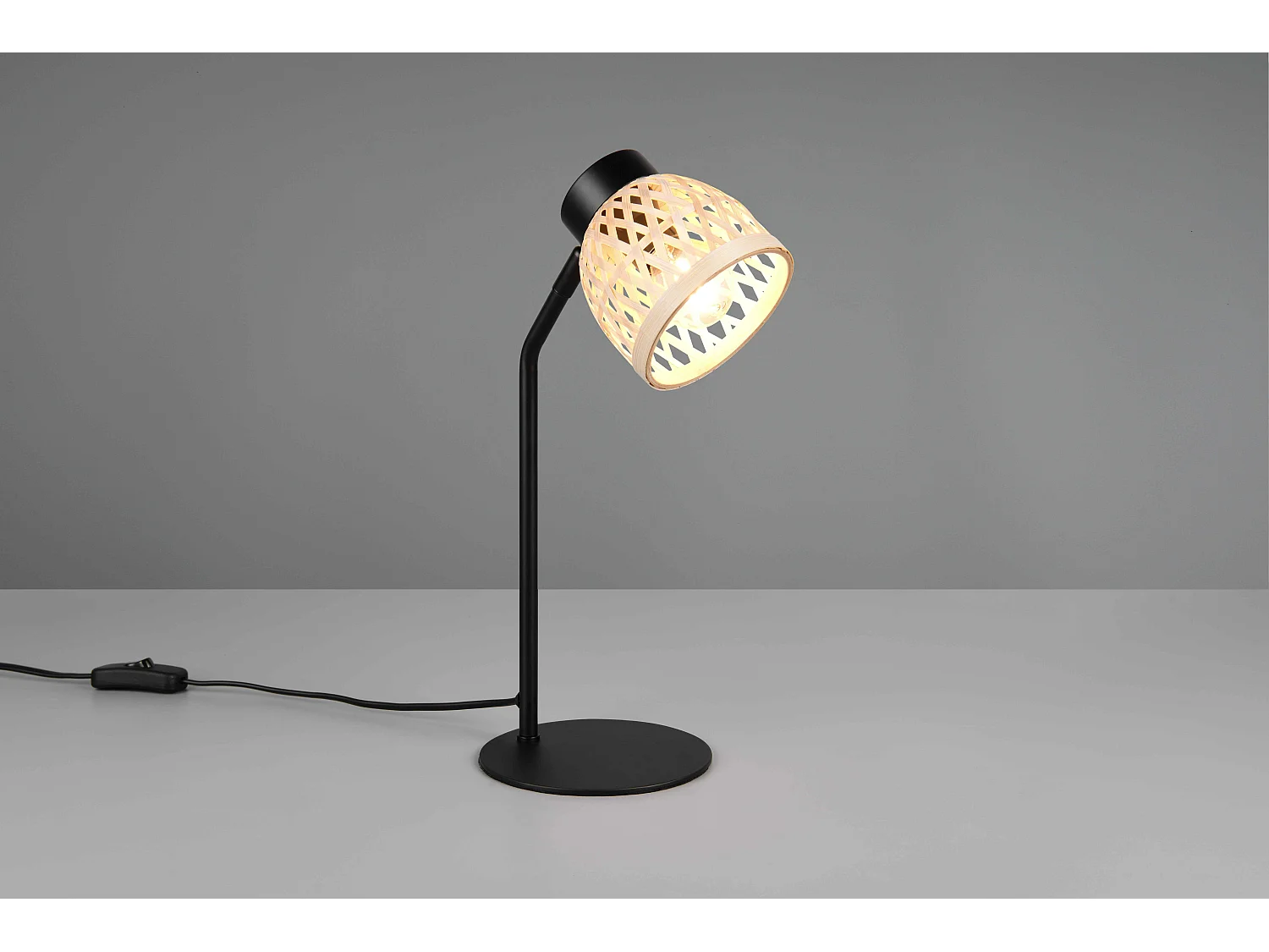 Lampada da tavolo, bambù e metallo, naturale e nero, H 36 cm, Laurent