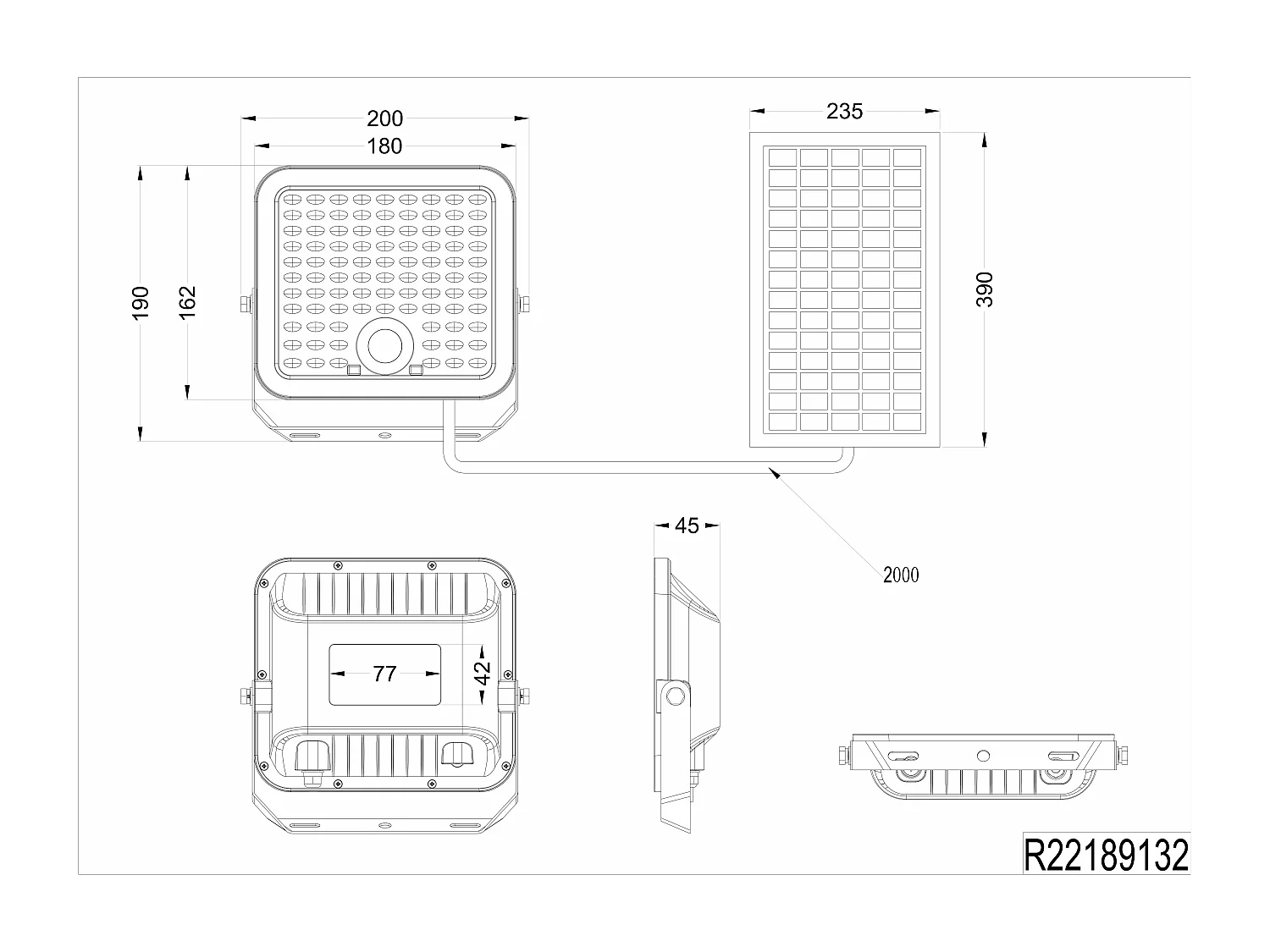 Faro da esterno LED c/pannello solare, c/sensori, nero, L 20 cm, Acora