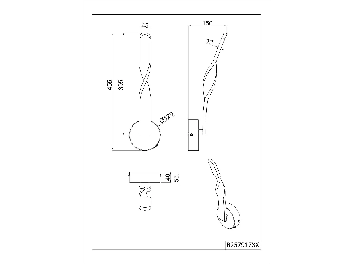 Applique LED, metallo, sabbia, H 46 cm, Ginko