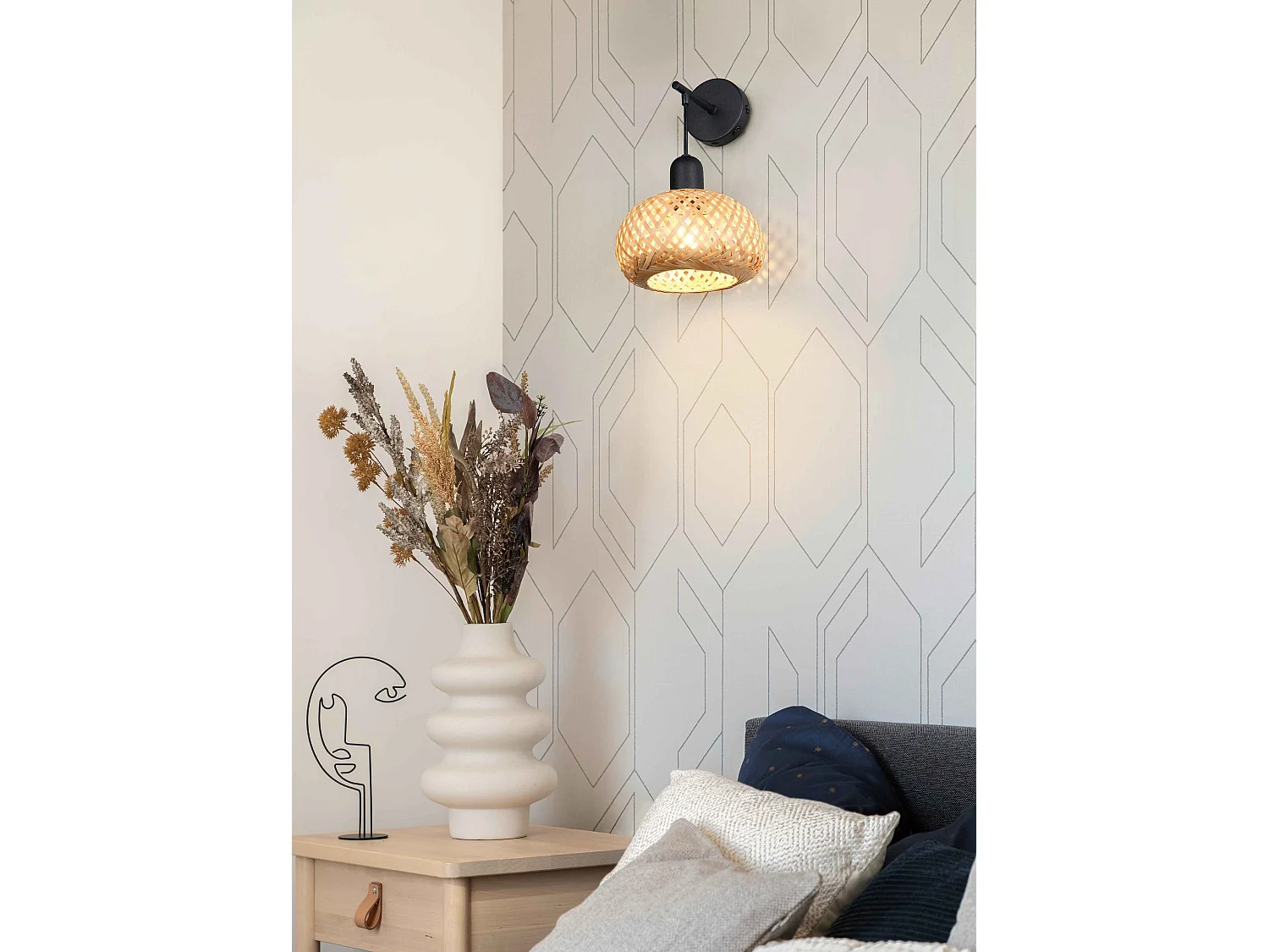 Applique, bambù e metallo nero, H 31 cm, Leonie