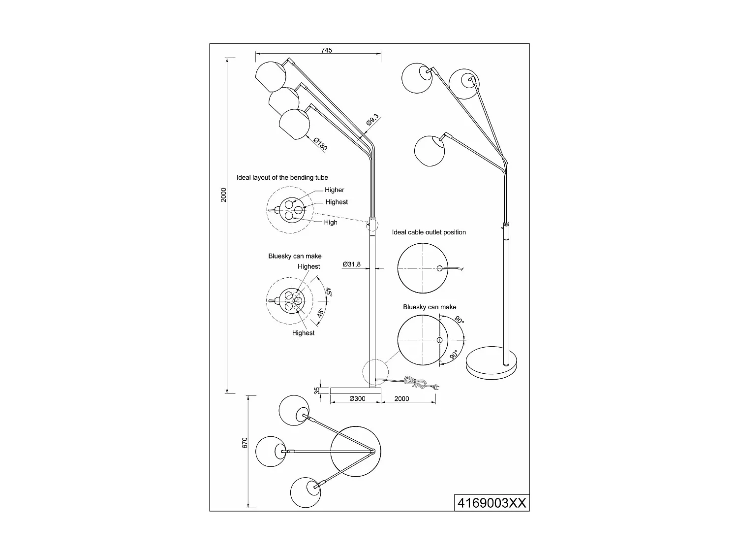 Piantana 3 diffusori, metallo e vetro, cromo, H200 cm, Paxton