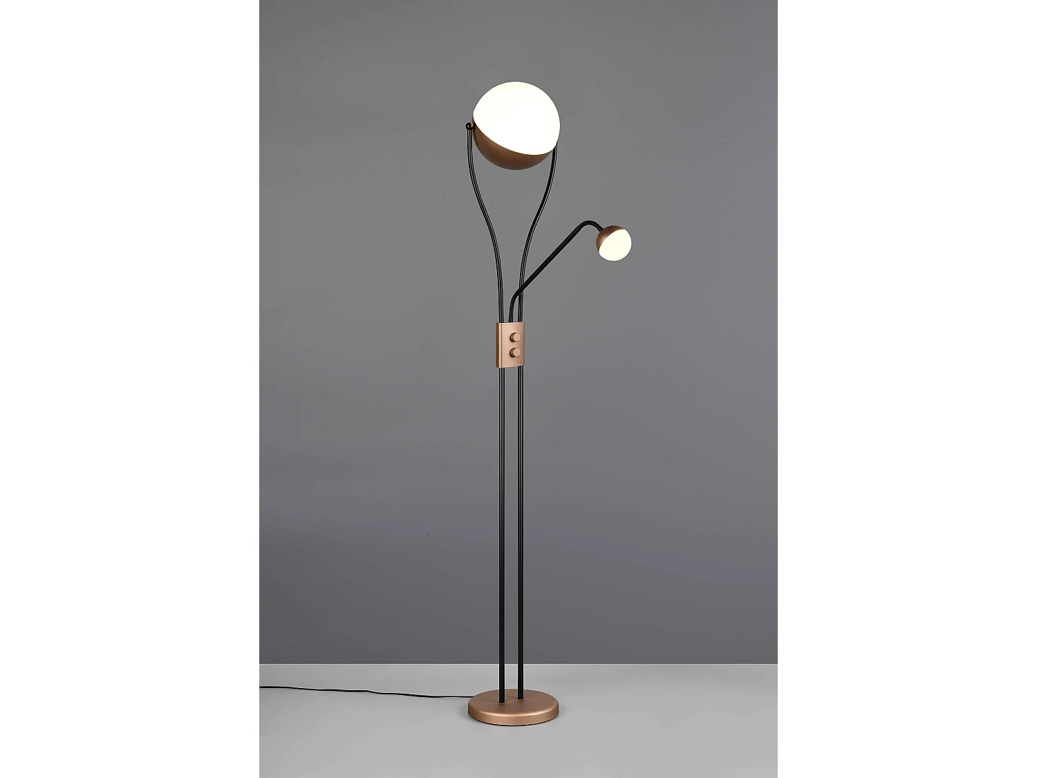 Piantana c/lampada lettura, metallo, nero e caffè, H 180 cm, Chris