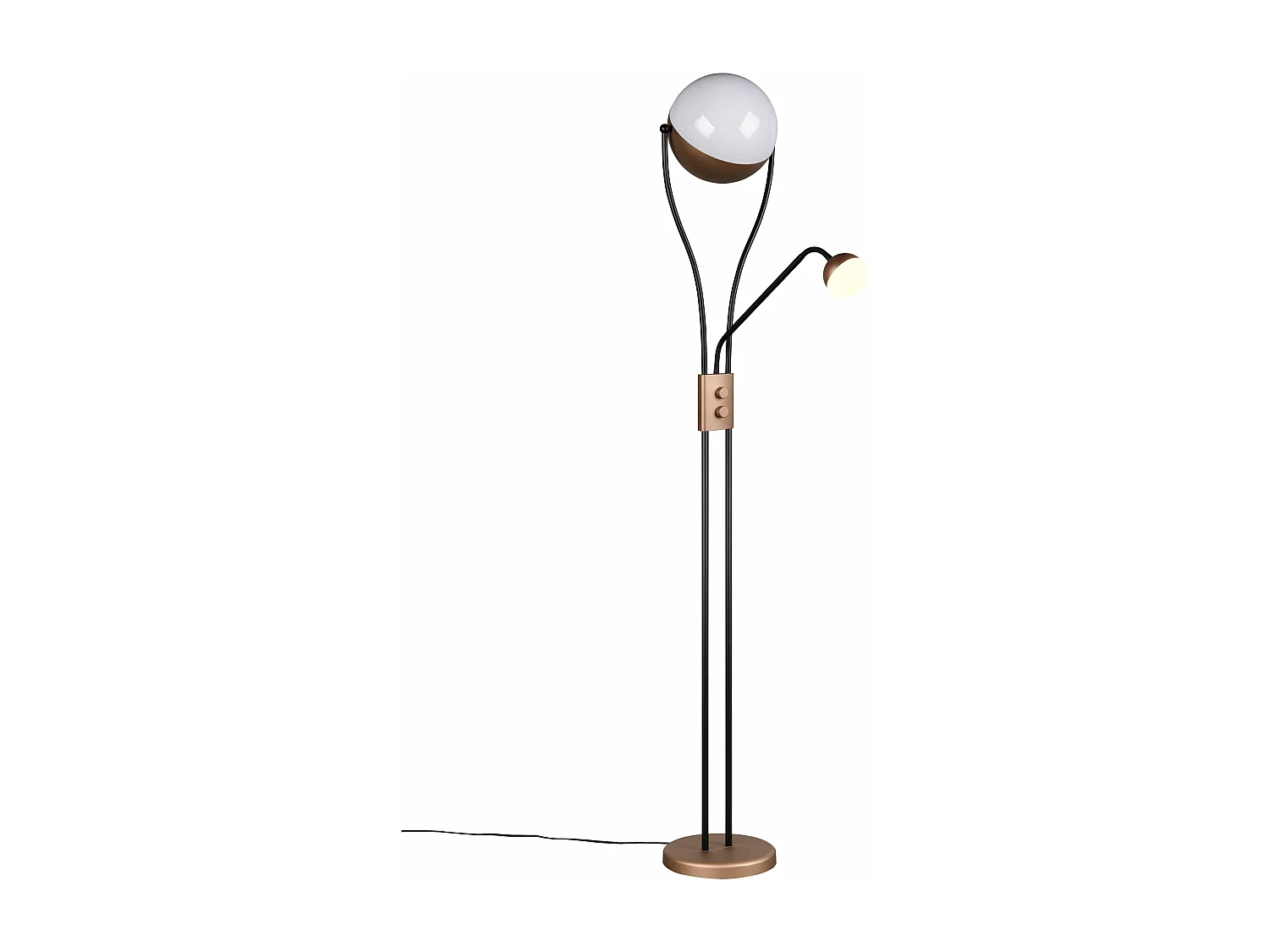 Piantana c/lampada lettura, metallo, nero e caffè, H 180 cm, Chris