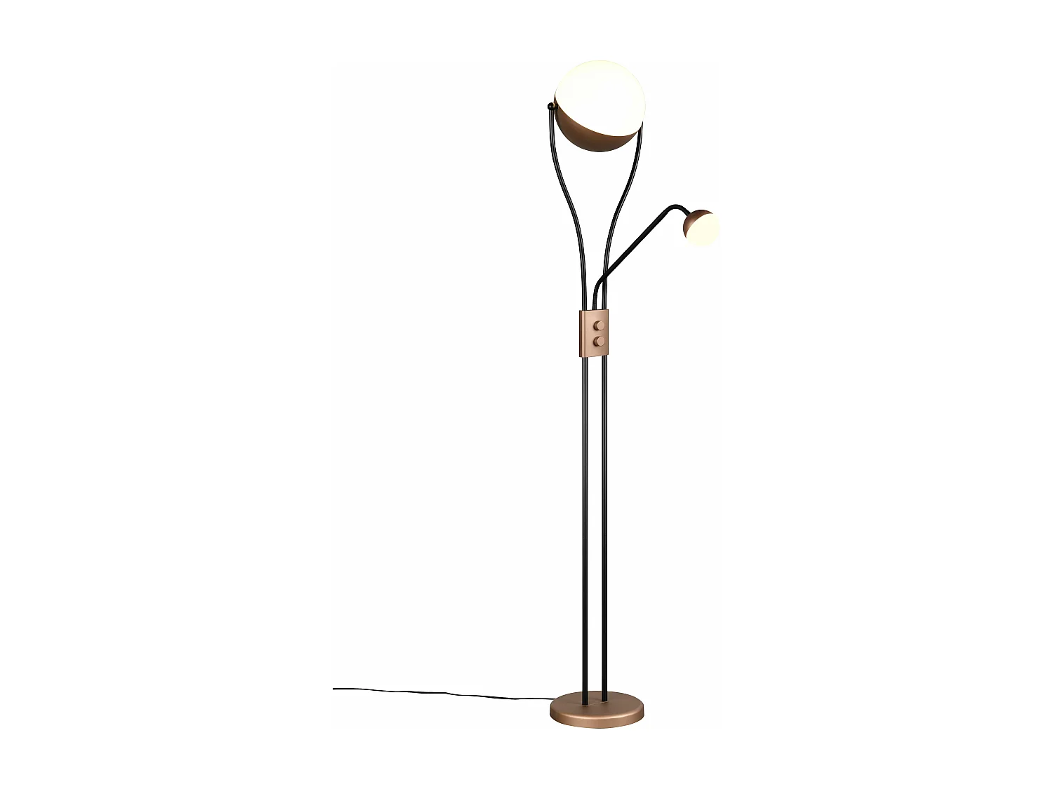 Piantana c/lampada lettura, metallo, nero e caffè, H 180 cm, Chris