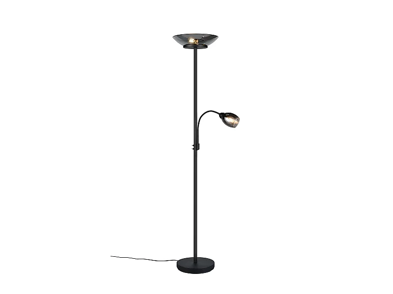 Piantana c/accensione separata, metallo e vetro, nero e fumé, H 180 cm, Gerry