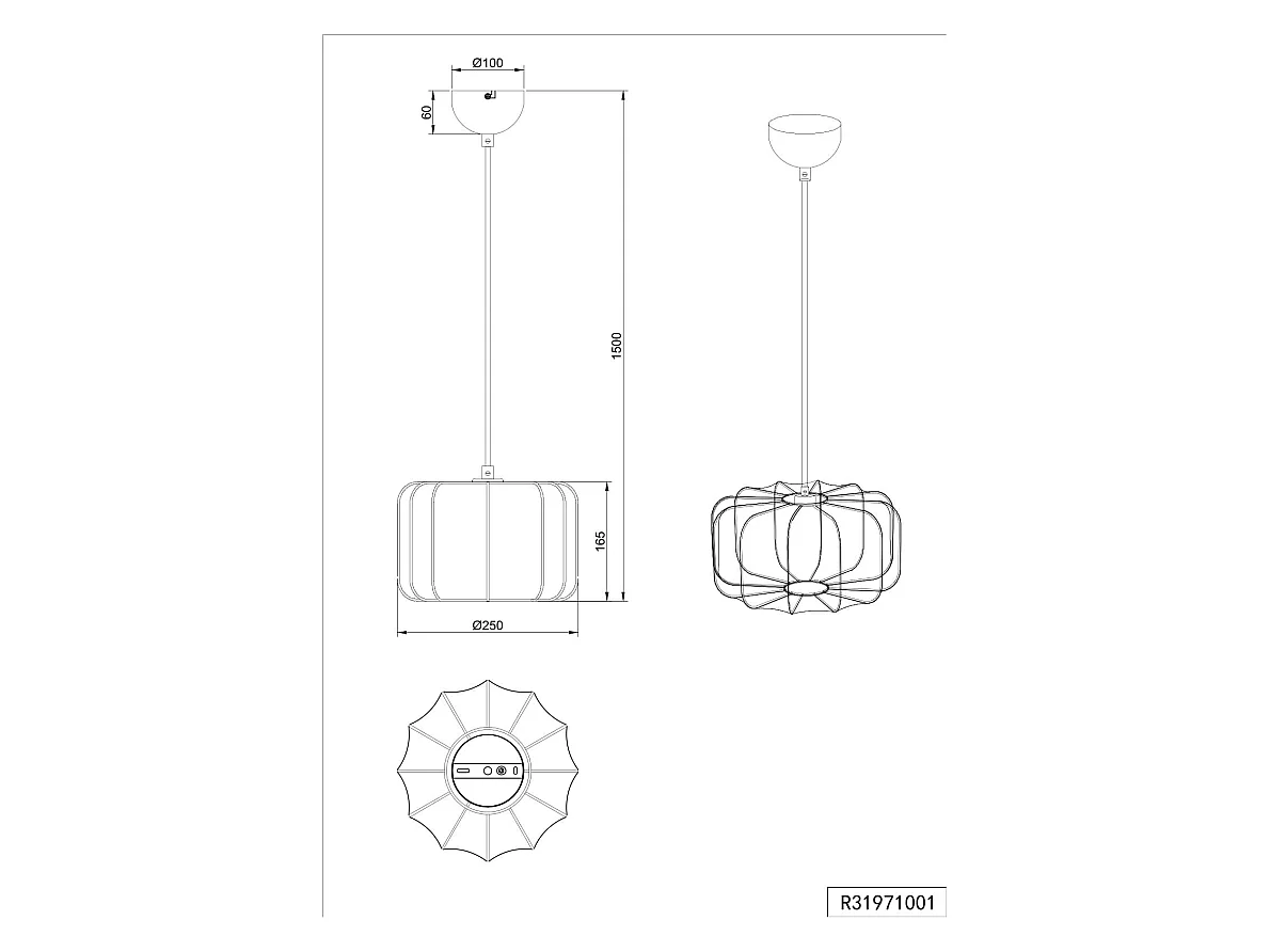 Hanglamp MADELINE - 25x25x150 cm - Zwart