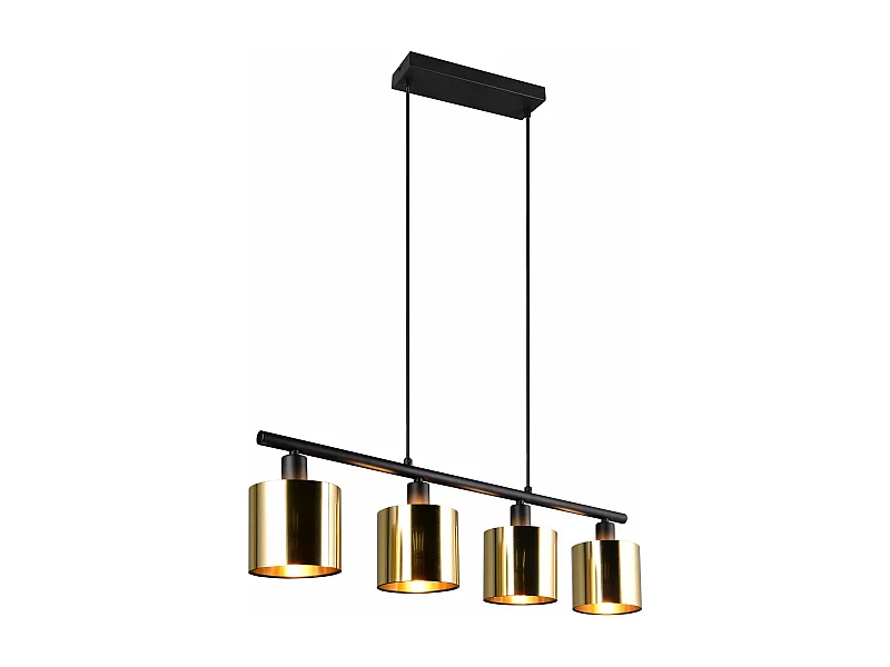 Lampada a sospensione 4 diffusori, metallo, nero e oro, L 75 cm, Jason