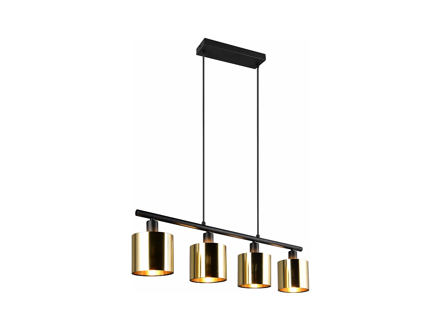 Lampada a sospensione 4 diffusori, metallo, nero e oro, L 75 cm, Jason